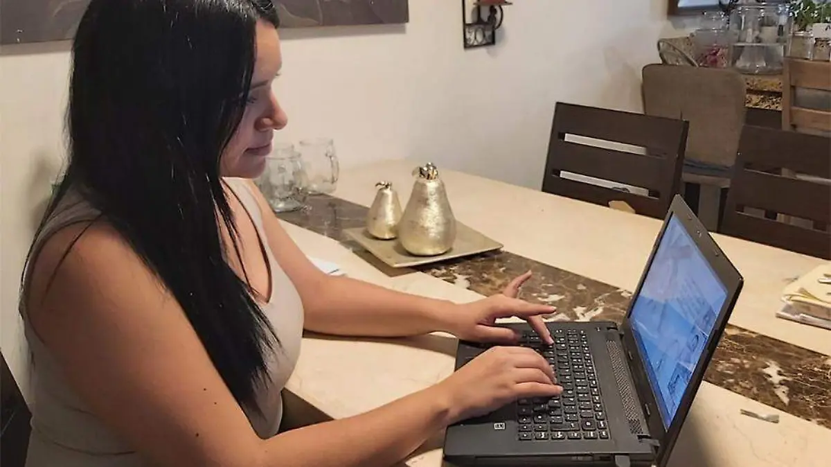 Docente en linea virtual computadora
